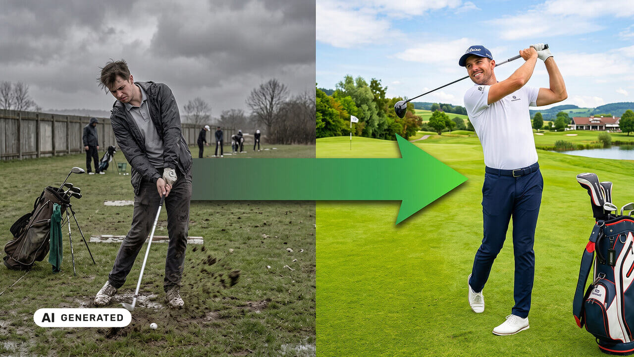 Golfer bei der Analyse seines Handicap-Fortschritts von 54 auf 36